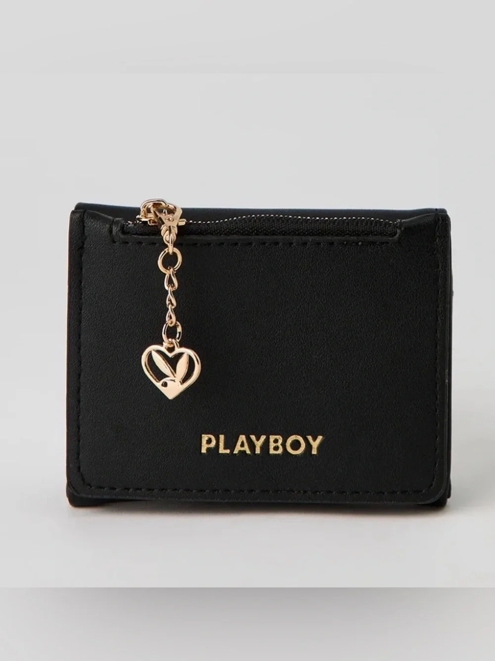 Playboy Women's Black/Gold Wallet Card Holder Coin Purse w/ Heart Charm